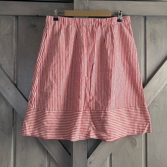 J. Crew Seersucker Stripe Linen Cotton blend Red White Skirt Size Large - Picture 2 of 9